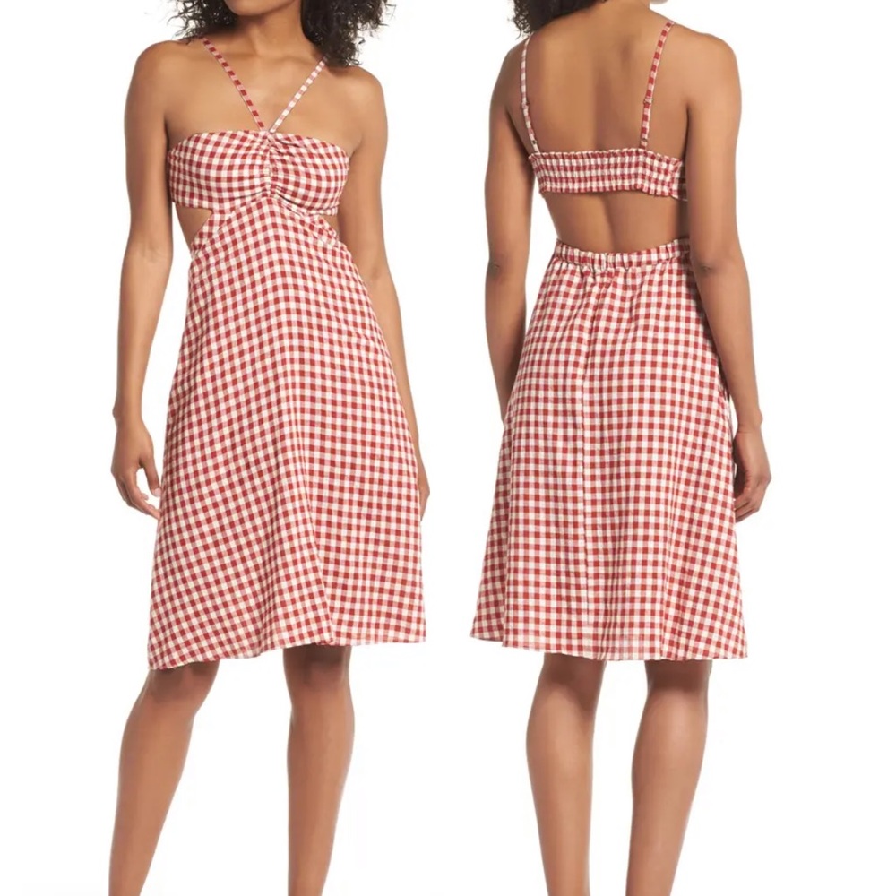 XS First Monday Red Gingham Bandeau Dress